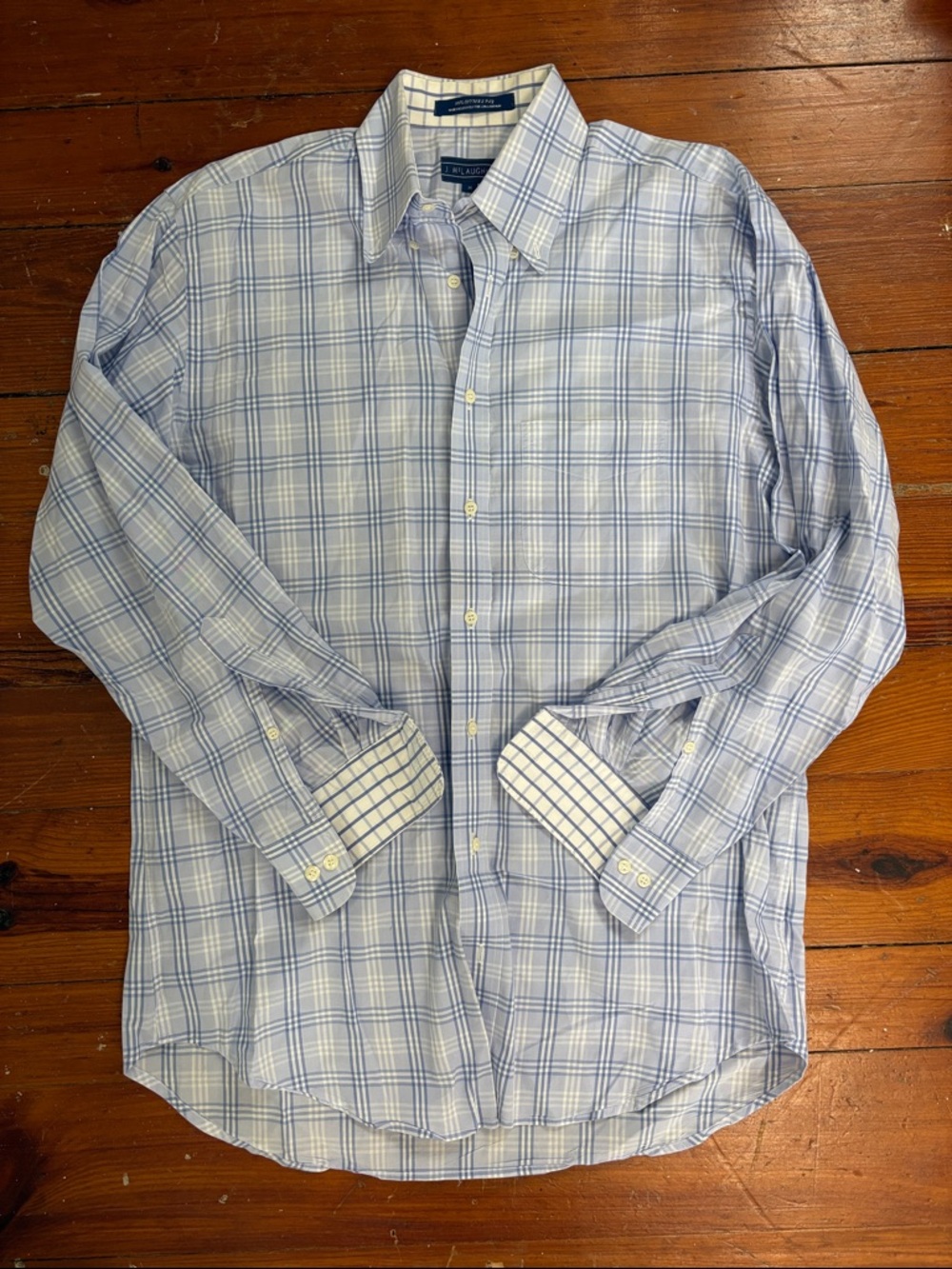 NWOT J. McLaughlin Blue White Plaid Cotton Men's Dress Shirt Medium